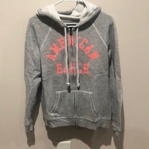 BOGO AEO Heather Grey Bright Orange Zip Up Hooded Sweatshirt Hoodie